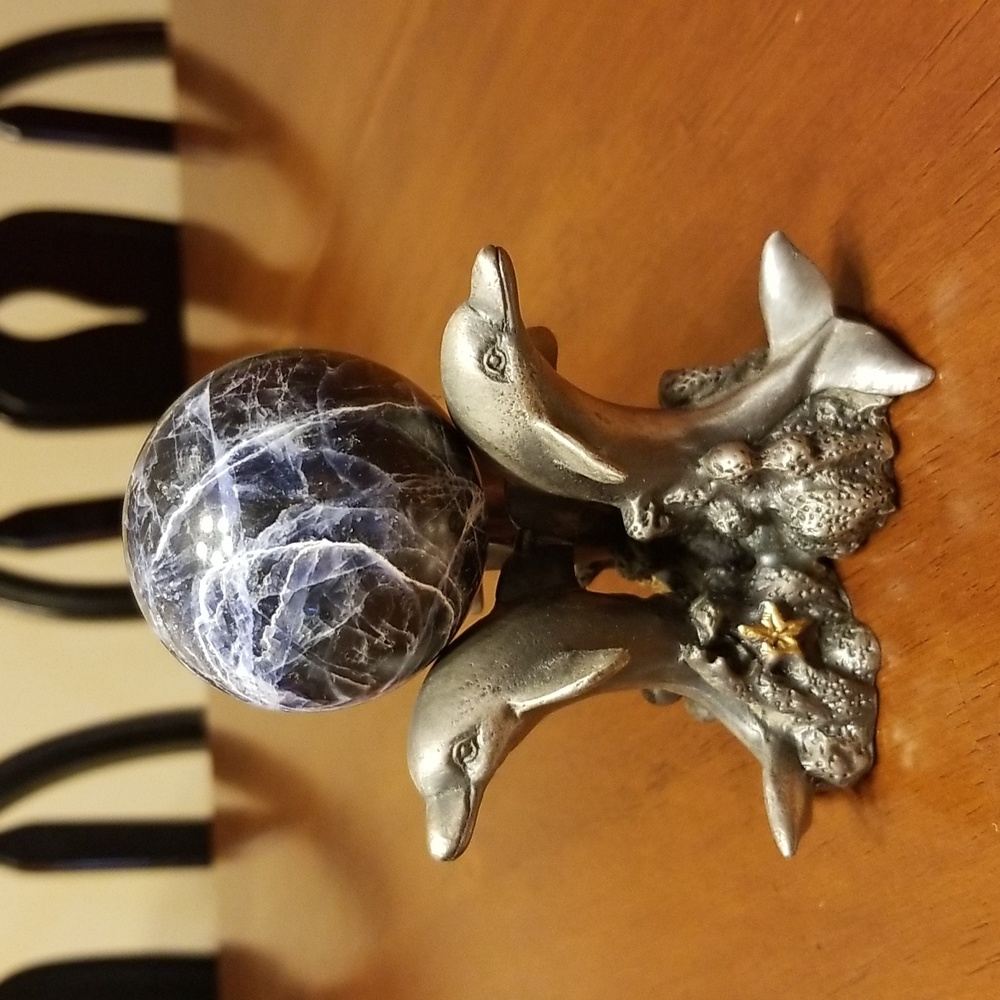 Pewter Dolphins With Marble Ball